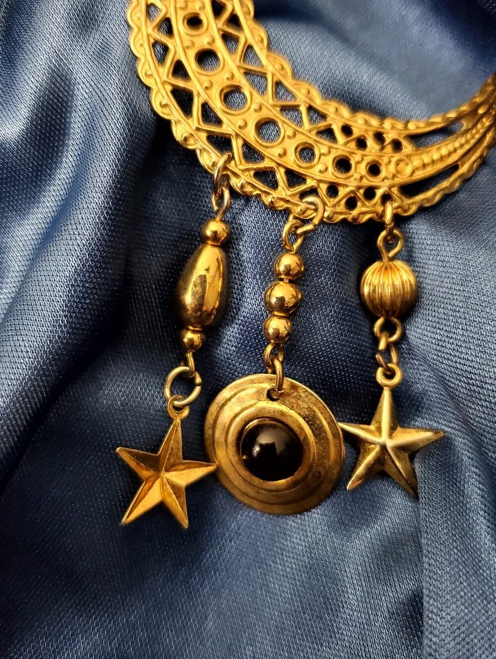 BoHo Gold-Tone Crescent Moon Dangle Earring with Star and Bead Charms